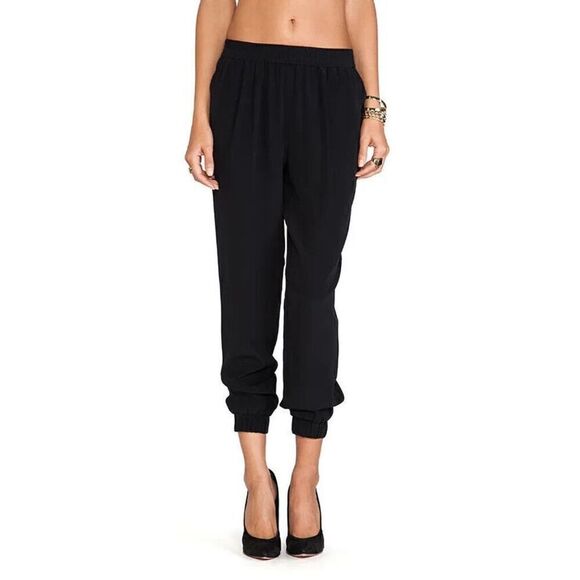 Diane Von Furstenberg Black Jogger Style Pants Size 4 TriAcetate  Janeta S830901 - Picture 1 of 11
